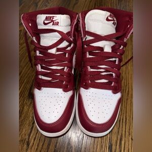 Nike Air Jordan’s Maroon and White High-Top Sneakers